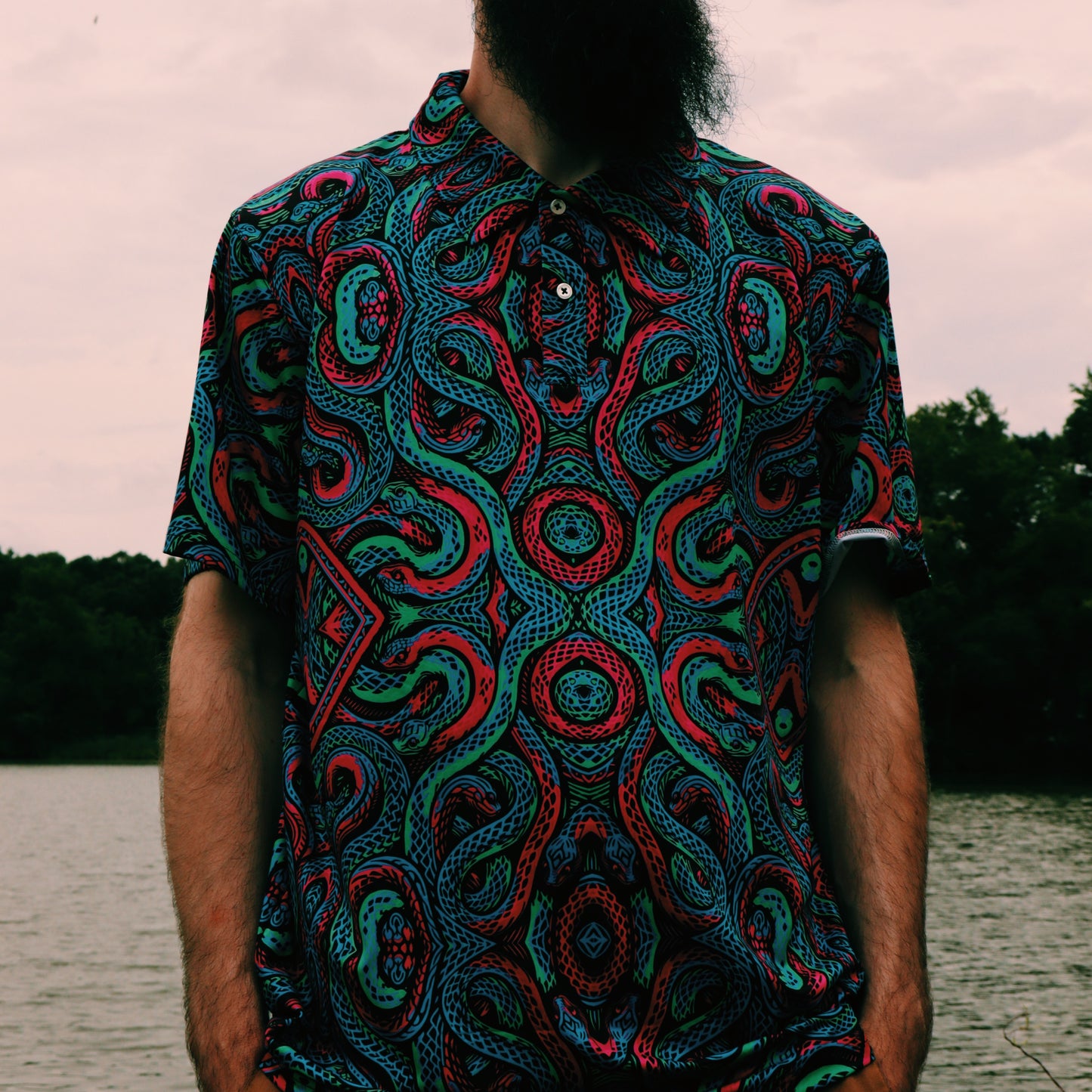 Men's Classic Fit Short-Sleeve Polo Shirt - DISCO SNAKES