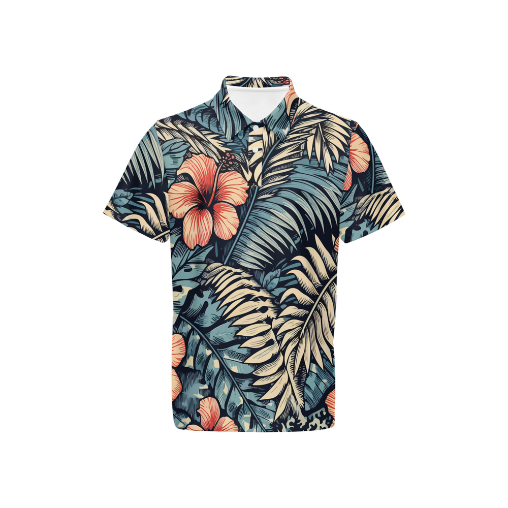 Men's Classic Fit Short-Sleeve Polo Shirt - DUSKY FRONDS